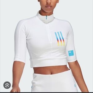 Adidas White Half-Zip Top with Colorful Stripes
